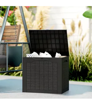 Baúl de Almacenaje Exterior de Polipropileno Impermeable con Asas y Soporte para Candado 56x41x50 cm Negro