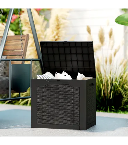 Baúl de Almacenaje Exterior de Polipropileno Impermeable con Asas y Soporte para Candado 56x41x50 cm Negro