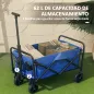 Carro de Jardín Plegable con Ruedas Asa Telescópica Ajustable Carga 100 kg para Campaña Compra 64x42x27 cm Azul