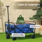Carro de Jardín Plegable con Ruedas Asa Telescópica Ajustable Carga 100 kg para Campaña Compra 64x42x27 cm Azul