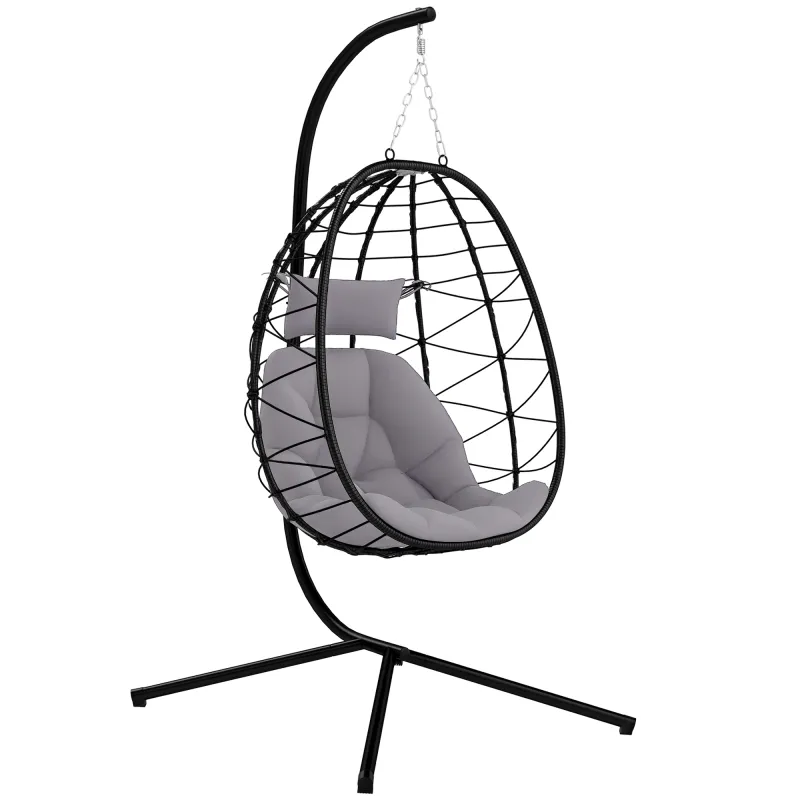 Silla Colgante Huevo con Soporte con Cesta Plegable Cojín y Reposacabezas para Interior y Exterior Carga 120 kg Gris Silla Colgante Huevo con Soporte con Cesta Plegable Cojín y Reposacabezas para Interior y Exterior Carga 120 kg Gris