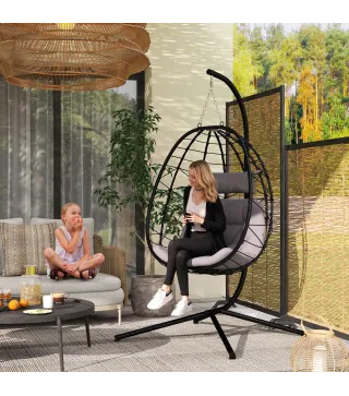 Silla Colgante Huevo con Soporte con Cesta Plegable Cojín y Reposacabezas para Interior y Exterior Carga 120 kg Gris