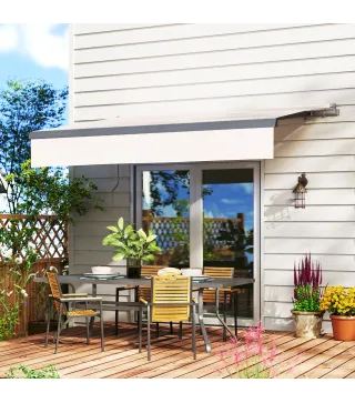 Toldo Manual Retráctil para Jardín con Manivela Protección UV Estructura de Metal y Aluminio 295x200 cm Crema