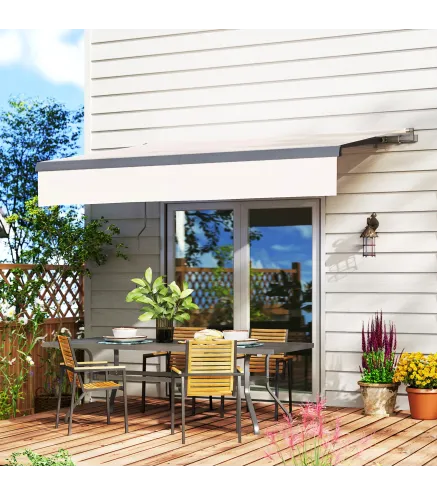 Toldo Manual Retráctil para Jardín con Manivela Protección UV Estructura de Metal y Aluminio 295x200 cm Crema