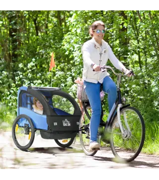 Remolque de Bicicleta para Niños +18 Meses con Cinturón de Seguridad Sistema de Amortiguador Azul