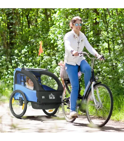 Remolque de Bicicleta para Niños +18 Meses con Cinturón de Seguridad Sistema de Amortiguador Azul