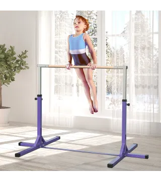 Barra de Gimnasia para Niños +3 Años Barra de Entrenamiento Altura Ajustable 92-150 cm Carga 75 kg 194x121x150cm Violeta