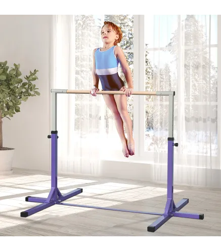 Barra de Gimnasia para Niños +3 Años Barra de Entrenamiento Altura Ajustable 92-150 cm Carga 75 kg 194x121x150cm Violeta