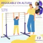 Barra de Gimnasia para Niños +3 Años Barra de Entrenamiento Altura Ajustable 92-150 cm Carga 75 kg 194x121x150cm Violeta
