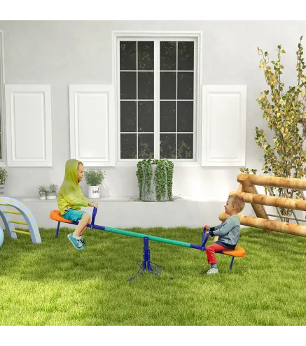 Balancín para Niños Giratorio 360° con Barra con Longitud Ajustable Poste Amortiguador y Base de Acero Multicolor