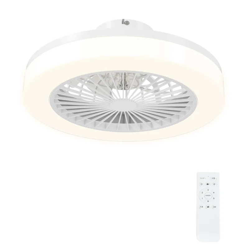 Ventilador de Techo con Luz LED Regulable Motor DC Silencioso Control Remoto y Temporizador 2/4 Horas Ø46x16 cm Blanco