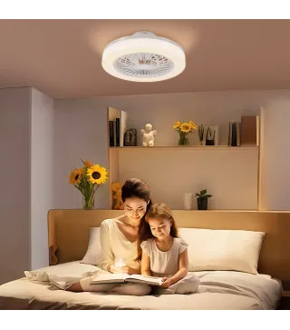 Ventilador de Techo con Luz LED Regulable Motor DC Silencioso Control Remoto y Temporizador 2/4 Horas Ø46x16 cm Blanco