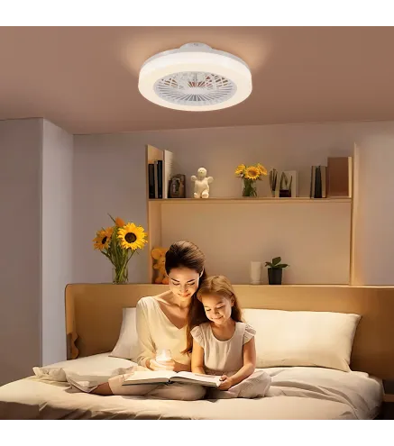 Ventilador de Techo con Luz LED Regulable Motor DC Silencioso Control Remoto y Temporizador 2/4 Horas Ø46x16 cm Blanco