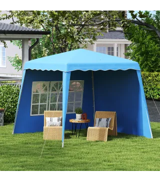Carpa Plegable Pop-up 2,89x2,89m Cenador Pabellón de Jardín con Paredes Laterales Altura Ajustable Protección UV50+ Azul