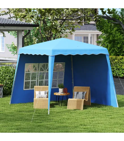 Carpa Plegable Pop-up 2,89x2,89m Cenador Pabellón de Jardín con Paredes Laterales Altura Ajustable Protección UV50+ Azul