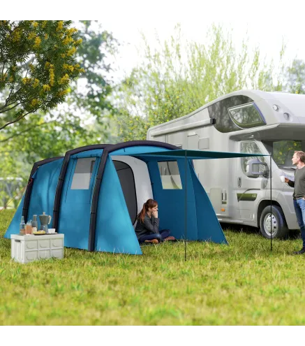 Tienda de Campaña Inflable Tipo Túnel para 3-6 Personas con Vestíbulo Ventanas de Malla y Bolsa Impermeable Azul
