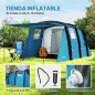 Tienda de Campaña Inflable Tipo Túnel para 3-6 Personas con Vestíbulo Ventanas de Malla y Bolsa Impermeable Azul