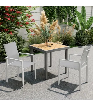 Juego de 2 Sillas de Jardín Exterior Apilables con Tela Transpirable Reposabrazos y Respaldo 56x58x89 cm Gris Claro