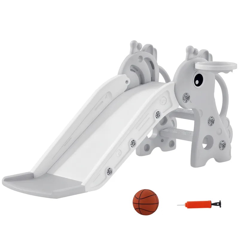 Tobogán Infantil con Diseño de Jirafa Canasta y Escalera para Niños de 1-3 Años para Interior 106x51,5x52 cm Gris