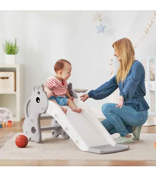 Tobogán Infantil con Diseño de Jirafa Canasta y Escalera para Niños de 1-3 Años para Interior 106x51,5x52 cm Gris