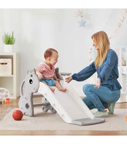 Tobogán Infantil con Diseño de Jirafa Canasta y Escalera para Niños de 1-3 Años para Interior 106x51,5x52 cm Gris