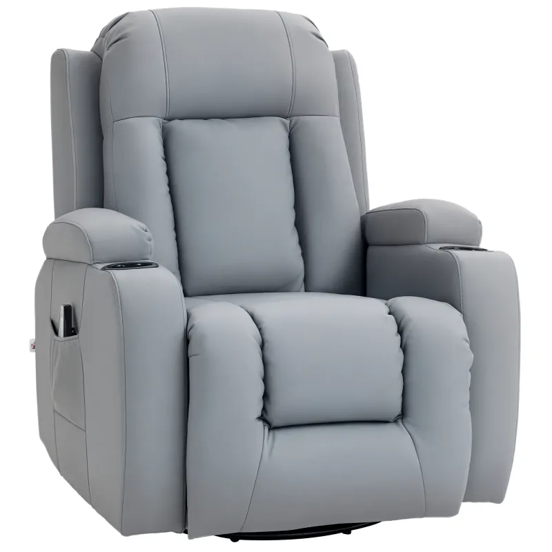 Sillón de Masaje Reclinable con 8 Puntos de Masaje Función de Calefacción Giratorio Mando a Distancia 85x94x104 cm Gris