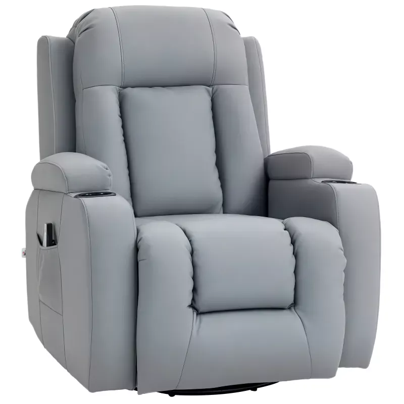Sillón de Masaje Reclinable con 8 Puntos de Masaje Función de Calefacción Giratorio Mando a Distancia 85x94x104 cm Gris Sillón de Masaje Reclinable con 8 Puntos de Masaje Función de Calefacción Giratorio Mando a Distancia 85x94x104 cm Gris