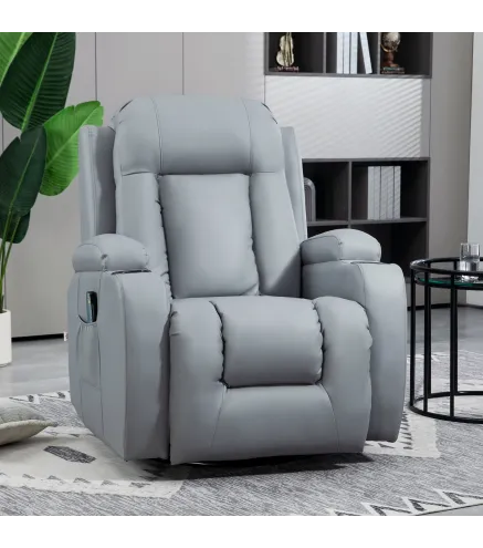 Sillón de Masaje Reclinable con 8 Puntos de Masaje Función de Calefacción Giratorio Mando a Distancia 85x94x104 cm Gris