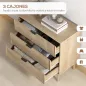 Cómoda de Dormitorio Estilo Nórdico con Cajones Amplios Paneles Acanalados y Tiradores Metálicos 80x40x77,5 cm Roble