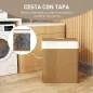 Cesto de Ropa Sucia de Bambú con 2 Compartimentos Asas para Facilitar el Uso y Bolsas Desmontables Lavables 52x32x63 cm
