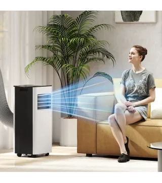 Aire Acondicionado Portátil 3 en 1 9000 BTU con Control Remoto Pantalla LED Temporizador 2 Velocidades para 28m² Blanco