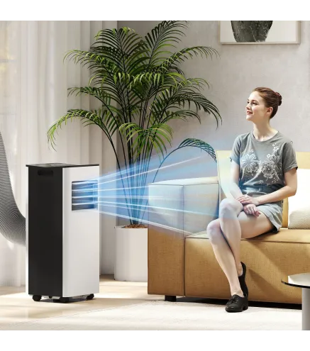 Aire Acondicionado Portátil 3 en 1 9000 BTU con Control Remoto Pantalla LED Temporizador 2 Velocidades para 28m² Blanco