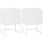 Pack de 2 Mesitas de Noche Estrechas con 2 Cajones Apertura por Presión y Patas de Acero 40x30x55 cm Blanco