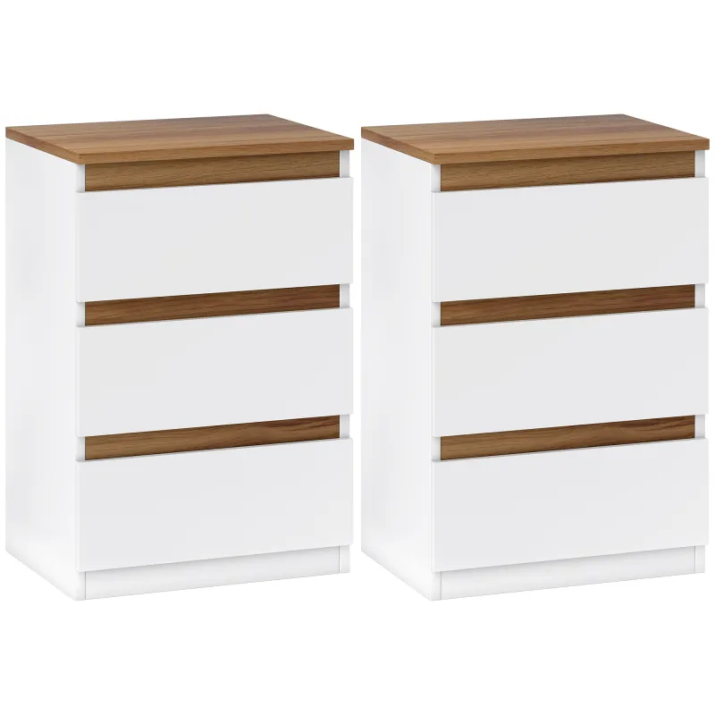 Pack de 2 Mesitas de Noche Estrechas de 3 Cajones Cajoneras para Salón Pasillo 40x30x59,5 cm Blanco