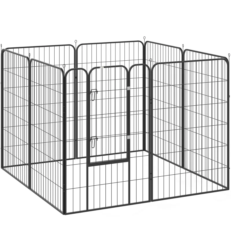 Parque para Mascotas de 8 Paneles 80x120 cm Corralito para Perros con Puerta y Doble Pestillo Metálicos Negro