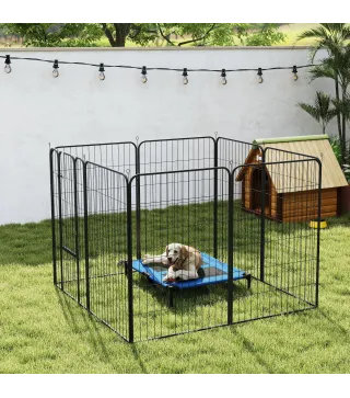 Parque para Mascotas de 8 Paneles 80x120 cm Corralito para Perros con Puerta y Doble Pestillo Metálicos Negro