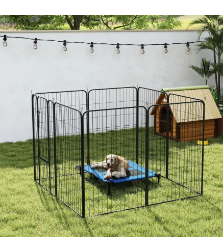 Parque para Mascotas de 8 Paneles 80x120 cm Corralito para Perros con Puerta y Doble Pestillo Metálicos Negro