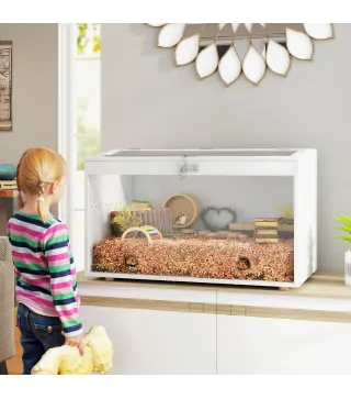 Jaula para Hámster Casa para Animales Pequeños con Tapa Abatible y Ventana de Acrílico Transparente 80x50x50 cm Blanco