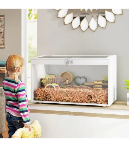 Jaula para Hámster Casa para Animales Pequeños con Tapa Abatible y Ventana de Acrílico Transparente 80x50x50 cm Blanco