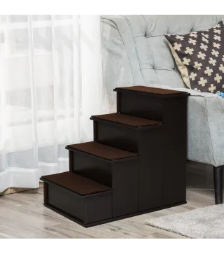 Escalera para Mascotas Escalones para Perros Gatos con Acolchados Desmontables Carga 30 kg 40x59x54,2 cm Marrón Oscuro