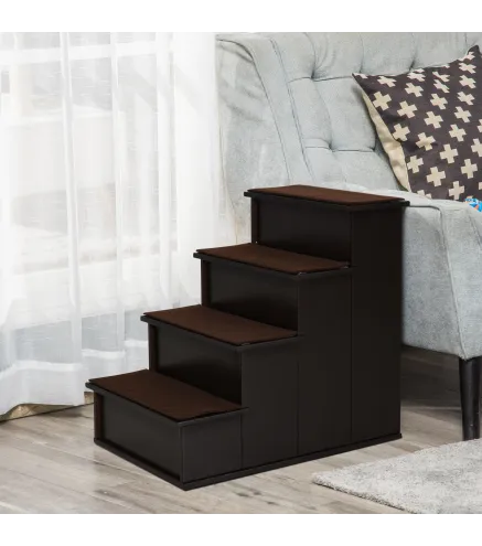 Escalera para Mascotas Escalones para Perros Gatos con Acolchados Desmontables Carga 30 kg 40x59x54,2 cm Marrón Oscuro