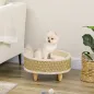 Cama para Perros Miniaturas con Cojín Lavable Cuerda de Seagrass y Marco de Madera Ø48x24,5 cm Beige