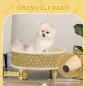 Cama para Perros Miniaturas con Cojín Lavable Cuerda de Seagrass y Marco de Madera Ø48x24,5 cm Beige