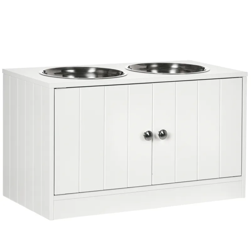 Comedero Elevado para Perros Grandes con 2 Cuencos de 2000ml y Almacenamiento Oculto 60x30x35,5 cm Blanco