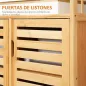 Aparador para Salón de Bambú con 3 Puertas Ranuradas Estantes para Comedor Cocina Entrada Natural 100x35x82 cm