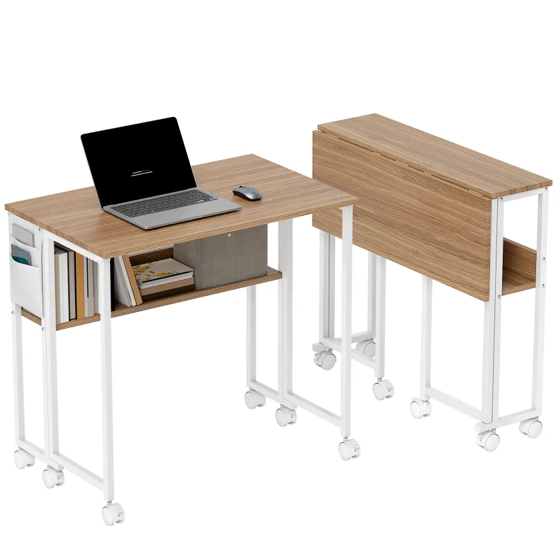 Escritorio Plegable con Ruedas Balda y Bolsillo de Almacenaje Ideal para Espacios Pequeños 80x50x75 cm Blanco y Natural Escritorio Plegable con Ruedas Balda y Bolsillo de Almacenaje Ideal para Espacios Pequeños 80x50x75 cm Blanco y Natural