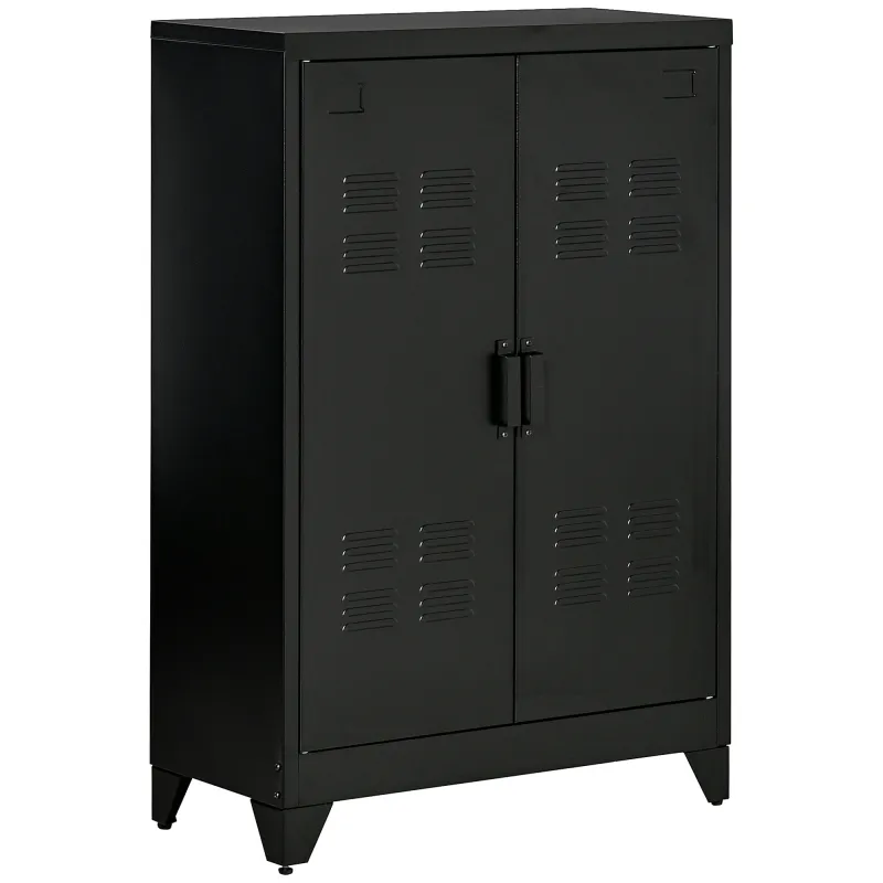 Armario Metálico con Doble Puerta y 2 Baldas Ajustables Mueble Multiusos para Oficina Salón Dormitorio 75x33x110cm Negro