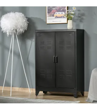 Armario Metálico con Doble Puerta y 2 Baldas Ajustables Mueble Multiusos para Oficina Salón Dormitorio 75x33x110cm Negro