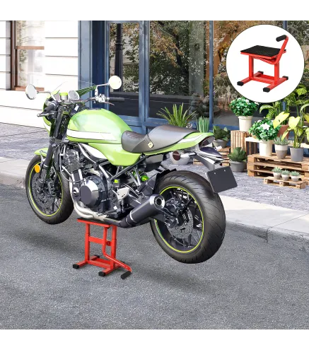 Elevador para Motocicletas con Manivela Altura Ajustable de 27,5/39,5 cm Base Antideslizante Carga 150kg Rojo y Negro