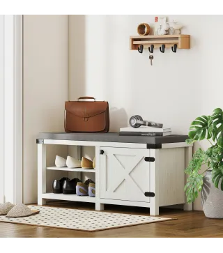 Zapatero con Asiento Compartimentos para 7 Pares de Zapatos para Entrada Salón Dormitorio 100x40x48 cm Blanco Grisáceo